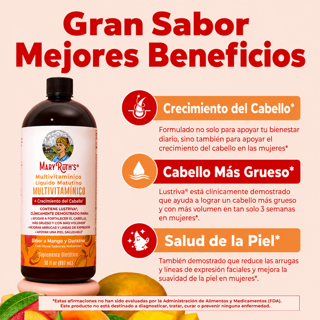 MaryRuth’s – Multivitamínico Líquido Peach Mango + Crecimiento Capilar