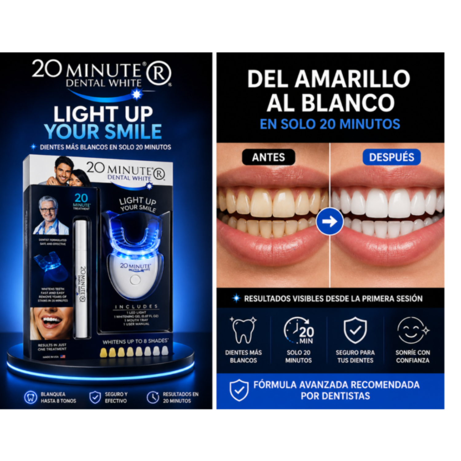 Kit Blanqueador Dental LED 20 Minutos | Tecnología Profesional en Casa