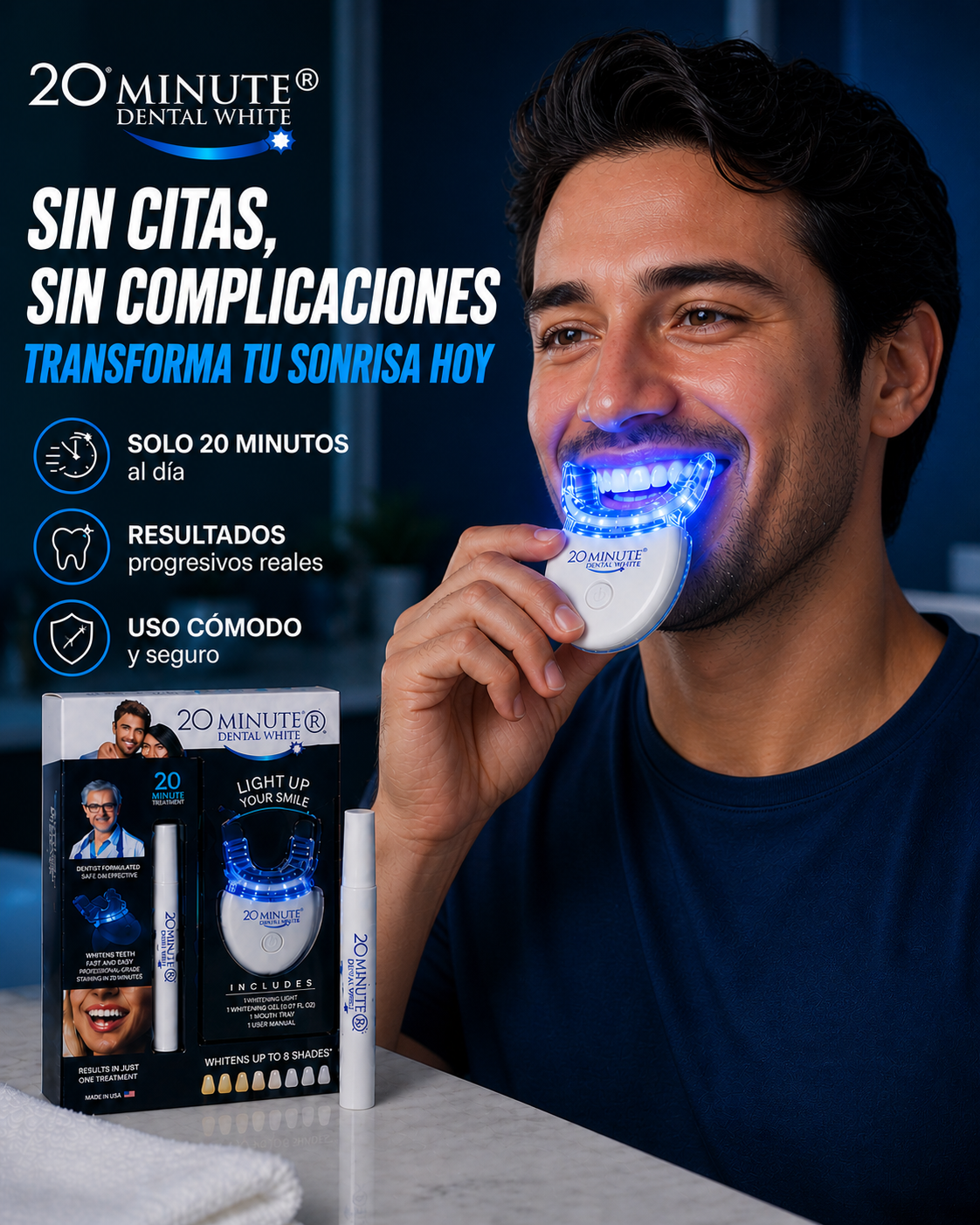 Kit Blanqueador Dental LED 20 Minutos | Tecnología Profesional en Casa